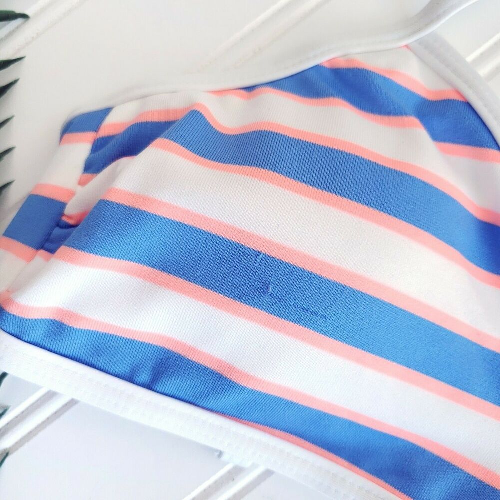 SPLENDID printed striped bralette swim bikini top blue white peach Size S NEW - Picture 3 of 5